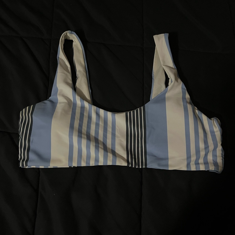 shein medium bikini top, blue and white stripes
